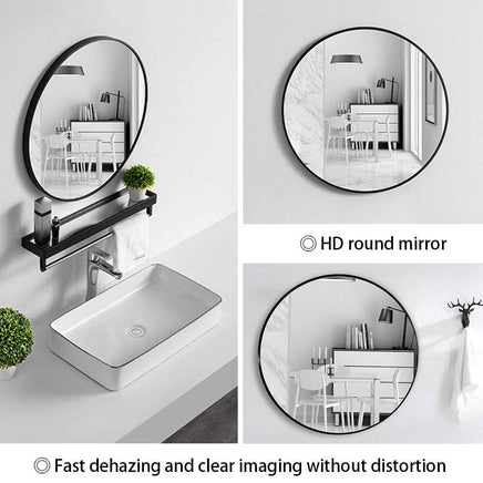 Slim Design 50CM Black Bathroom, Living Room, Hallway Mirror Round Mirror Wall Decor Metal Frame Kings Warehouse 
