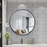 Slim Design 50CM Black Bathroom, Living Room, Hallway Mirror Round Mirror Wall Decor Metal Frame Kings Warehouse 