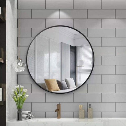 Slim Design 50CM Black Bathroom, Living Room, Hallway Mirror Round Mirror Wall Decor Metal Frame Kings Warehouse 
