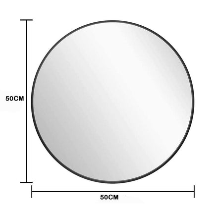 Slim Design 50CM Black Bathroom, Living Room, Hallway Mirror Round Mirror Wall Decor Metal Frame Kings Warehouse 