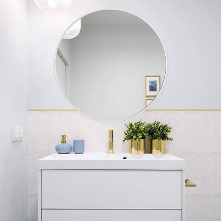 Slim Design 50CM White Bathroom, Living Room, Hallway Mirror Round Mirror Wall Decor Metal Frame Home & Garden Kings Warehouse 