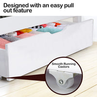 Slumber 2x Under Bed Storage Drawers White Pine Wooden Wheels Kings Warehouse 