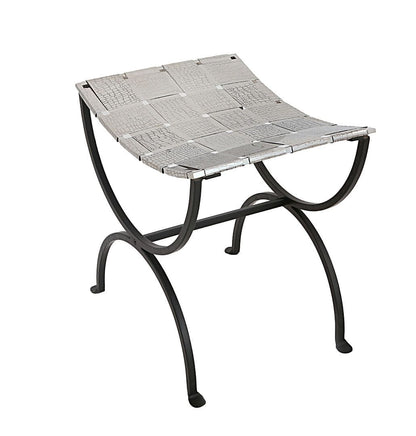 Small Black Dining Bench Seat with Woven Stainless Steel Top Kings Warehouse 