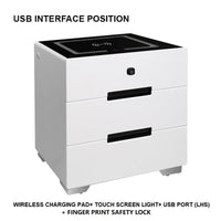 Smart Bedside Tables Finger Print Lock Side 3 Drawers Wireless Charging USB Nightstand LED AU Furniture Kings Warehouse 