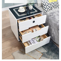 Smart Bedside Tables Finger Print Lock Side 3 Drawers Wireless Charging USB Nightstand LED AU Furniture Kings Warehouse 