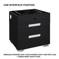 Smart Bedside Tables Finger Print Lock Side 3 Drawers Wireless Charging USB Nightstand LED AU Furniture Kings Warehouse 