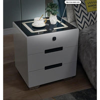 Smart Bedside Tables Finger Print Lock Side 3 Drawers Wireless Charging USB Nightstand LED AU Furniture Kings Warehouse 