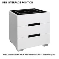 Smart Bedside Tables Side 3 Drawers Wireless Charging Nightstand LED Light USB Left Hand Connection Furniture Kings Warehouse 