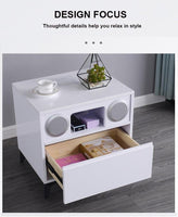 Smart Bedside Tables Side Drawers Wireless Charging Nightstand Bluetooth Speaker LED Light Furniture Kings Warehouse 