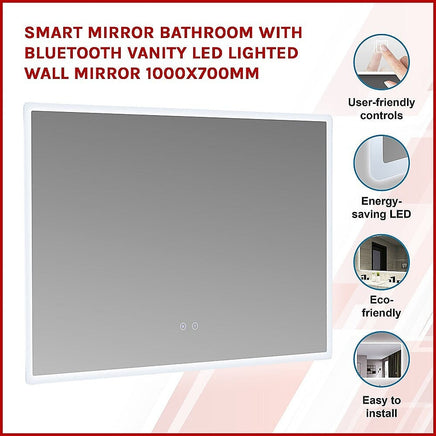 Smart Mirror Bathroom Vanity LED Lighted Wall Mirror 1000x700mm Health & Beauty Kings Warehouse 