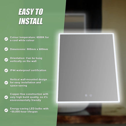 Smart Mirror Bathroom Vanity LED Lighted Wall Mirror 800x600mm Home & Garden Kings Warehouse 