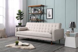 Sofa Bed 3 Seater Button Tufted Lounge Set for Living Room Couch in Fabric Beige Colour Furniture Kings Warehouse 