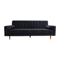 Sofa Bed 3 Seater Button Tufted Lounge Set for Living Room Couch in Velvet Black Colour Furniture Kings Warehouse 