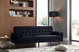 Sofa Bed 3 Seater Button Tufted Lounge Set for Living Room Couch in Velvet Black Colour Furniture Kings Warehouse 