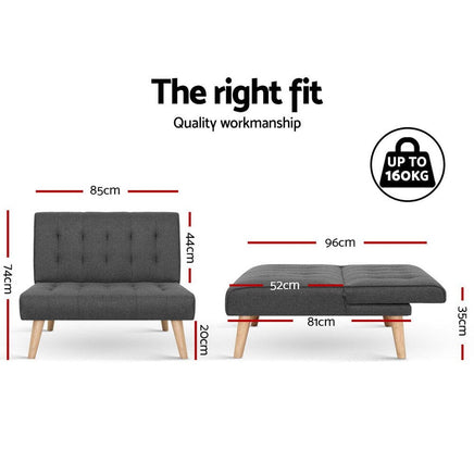 Sofa Bed Lounge Chair Couch 1 Seater Recliner Futon Bed Set Linen Grey Furniture Kings Warehouse 