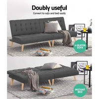 Sofa Bed Lounge Chair Couch 1 Seater Recliner Futon Bed Set Linen Grey Furniture Kings Warehouse 
