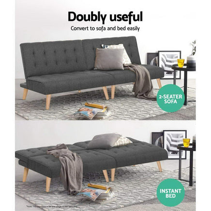 Sofa Bed Lounge Chair Couch 1 Seater Recliner Futon Bed Set Linen Grey Furniture Kings Warehouse 