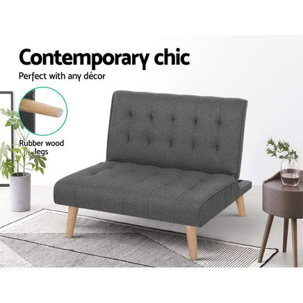 Sofa Bed Lounge Chair Couch 1 Seater Recliner Futon Bed Set Linen Grey Furniture Kings Warehouse 