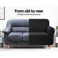 Sofa Cover Couch Covers 3 Seater High Stretch Black Furniture Kings Warehouse 