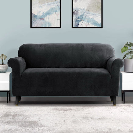 Sofa Cover Couch Covers 3 Seater Velvet Black Furniture Kings Warehouse 