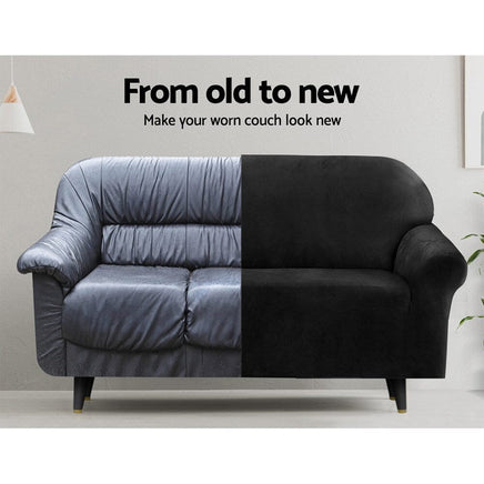 Sofa Cover Couch Covers 3 Seater Velvet Black Furniture Kings Warehouse 