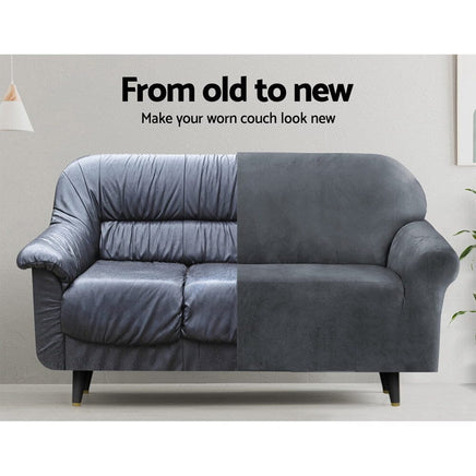 Sofa Cover Couch Covers 4 Seater Velvet Grey Furniture Kings Warehouse 