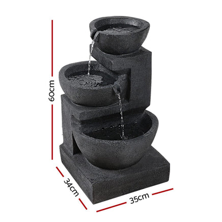 Solar Water Feature Cascading Fountain 3-Tier Bowl LED Lights 60CM Blue Home & Garden Kings Warehouse 
