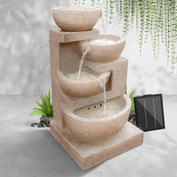 Solar Water Feature Cascading Fountain 4-Tier Bowl LED Lights 72CM Sand Home & Garden Kings Warehouse 