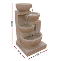 Solar Water Feature Cascading Fountain 4-Tier Bowl LED Lights 72CM Sand Home & Garden Kings Warehouse 