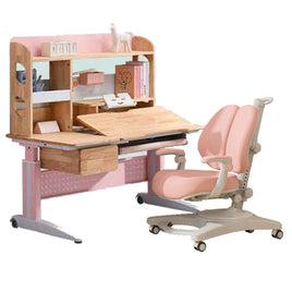 Solid Rubber Wood Height Adjustable Children Kids Ergonomic Pink Study Desk Chair 120cm AU Furniture Kings Warehouse