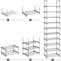 SONGMICS 10-Tier Metal Shoe Rack Customizable Design Grey Home & Garden Kings Warehouse 