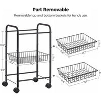 SONGMICS 3-Tier Metal Rolling Cart on Wheels with Removable Shelves Black BSC03BK Kings Warehouse 