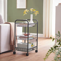 SONGMICS 3-Tier Metal Rolling Cart on Wheels with Removable Shelves Black BSC03BK Kings Warehouse 