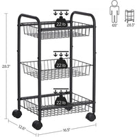 SONGMICS 3-Tier Metal Rolling Cart on Wheels with Removable Shelves Black BSC03BK Kings Warehouse 