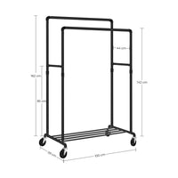 SONGMICS Industrial Pipe with Double Hanging Rail Clothes Rack on Wheels load of 110 Kg Kings Warehouse 