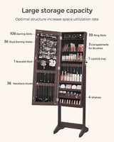 SONGMICS Jewelry Cabinet Armoire with Full-Length Frameless Mirror Brown JJC002K01 Kings Warehouse 