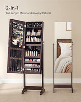 SONGMICS Jewelry Cabinet Armoire with Full-Length Frameless Mirror Brown JJC002K01 Kings Warehouse 