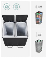 SONGMICS Kitchen Bin 2 x 15 L Steel Rubbish Bin Kings Warehouse 