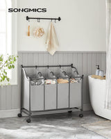 SONGMICS Laundry Basket with 4 Removable Laundry Bin on Wheels Gray LSF005GS Kings Warehouse 