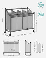 SONGMICS Laundry Basket with 4 Removable Laundry Bin on Wheels Gray LSF005GS Kings Warehouse 