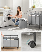 SONGMICS Laundry Basket with 4 Removable Laundry Bin on Wheels Gray LSF005GS Kings Warehouse 