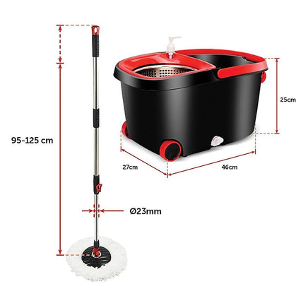 Spin Rotating Mop and Bucket Set with Wheels and 4 Microfibre Mop Heads Commercial Kings Warehouse 