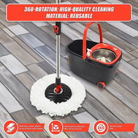 Spin Rotating Mop and Bucket Set with Wheels and 4 Microfibre Mop Heads Commercial Kings Warehouse 