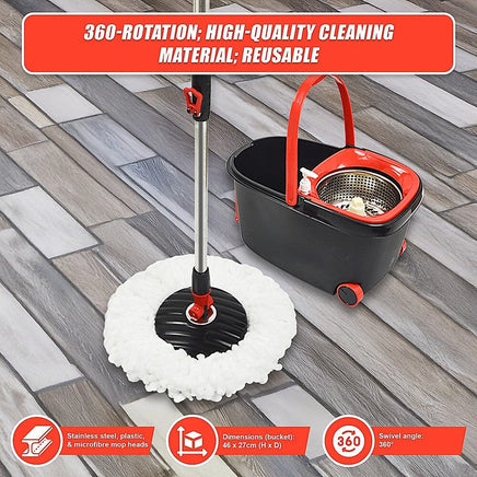 Spin Rotating Mop and Bucket Set with Wheels and 4 Microfibre Mop Heads Commercial Kings Warehouse 