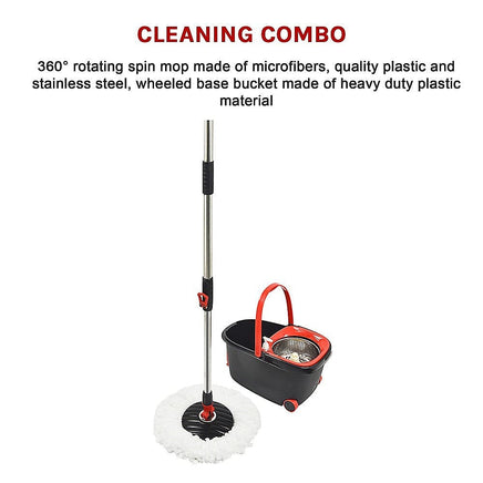 Spin Rotating Mop and Bucket Set with Wheels and 4 Microfibre Mop Heads Commercial Kings Warehouse 