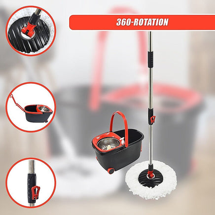 Spin Rotating Mop and Bucket Set with Wheels and 4 Microfibre Mop Heads Commercial Kings Warehouse 
