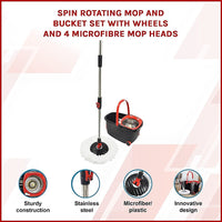 Spin Rotating Mop and Bucket Set with Wheels and 4 Microfibre Mop Heads Commercial Kings Warehouse 