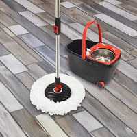 Spin Rotating Mop and Bucket Set with Wheels and 4 Microfibre Mop Heads Commercial Kings Warehouse 