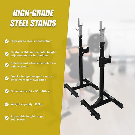 Squat Rack Stand Pair Bench Press Weight Lifting Barbell Sports & Fitness Kings Warehouse 