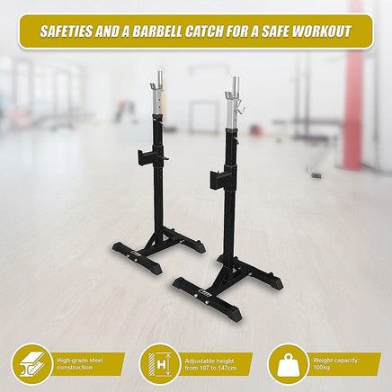 Squat Rack Stand Pair Bench Press Weight Lifting Barbell Sports & Fitness Kings Warehouse 